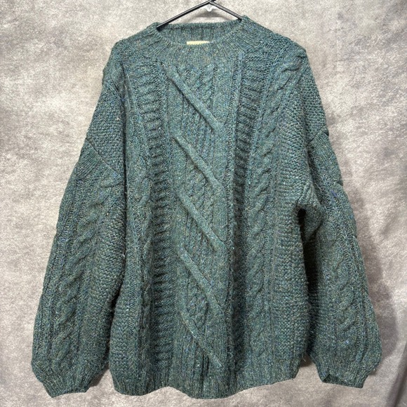 L.L. Bean Other - VTG 80s LL Bean Handknit Cable Knit Fisherman Sweater Mens Large Wool Dark Green